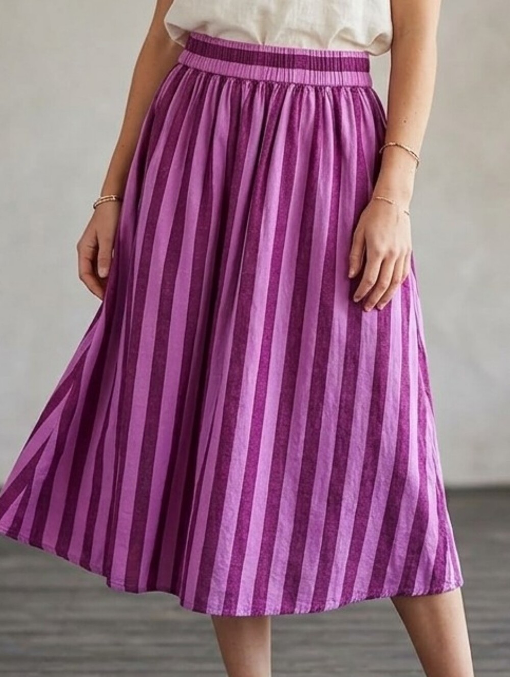 Beautiful A New Day Striped Stripes Fushia Pink Flowy Skirt + Pockets Sz Size S